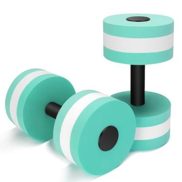 Imagem de Halteres aquáticos, 2 peças, água, aeróbico, exercício, espuma, resistência à piscina, halteres aquáticos fitness, barra de mão, equipamento de exercícios para perda de peso, ciano