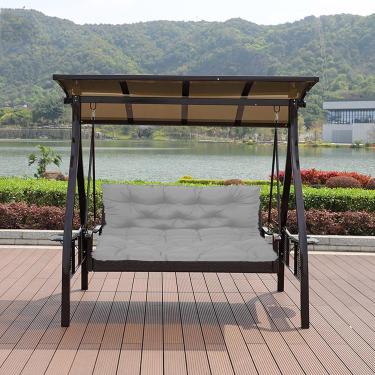 Imagem de Banco de balanço de dossel de 10 cm de espessura com encosto, almofadas de banco de jardim à prova d'água de 2/3 lugares Tapetes de rede para varanda de pátio Móveis ao ar livre, lavável, 15