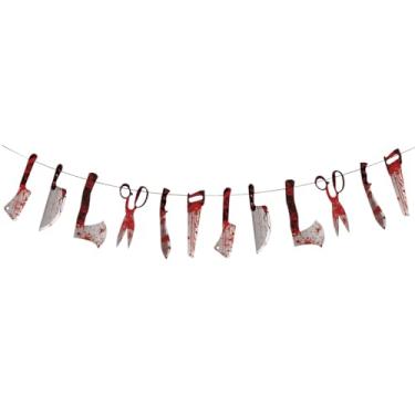 Imagem de Guirlanda de bola de feltro Happy Halloween Banner para manto (faca de sangue)