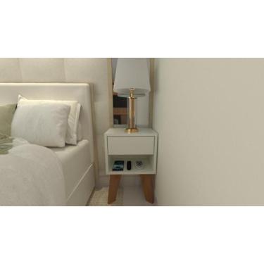 Imagem de Mesa de Cabeceira 30cm MDF Branco Off White com Pés - FJ DECOR