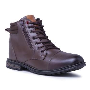 Imagem de Bota Masculina Coturno de Couro Com Zíper Confortável - CFT Drop, Marr