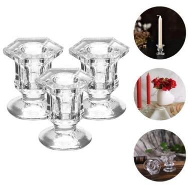 Imagem de 3 Castiçal de Vidro Sextavado Porta Velas Enfeite Decoração - Freecom