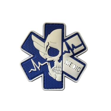 Imagem de Ruoming Ruoming 3 peças etiqueta de emergência 3D divertido crachá gancho e laço prendedor de borracha PVC tático desenho militar patch acessórios DIY (caveira 4)