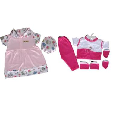 Imagem de Kit roupinha bebê reborn vestido com chapéu + pijama 5 peças - Duda Sh