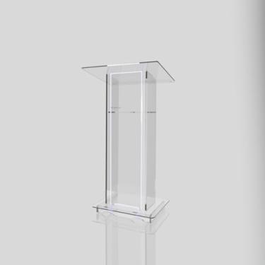 Imagem de Púlpito em Acrílico para Igreja e/ou Eventos com Gravação e Led grátis Mod. Lucas, Transparente (Tradicional, Moderna ou Sem Gravação) Cores em Led (Sem Gravação, LED BRANCO)