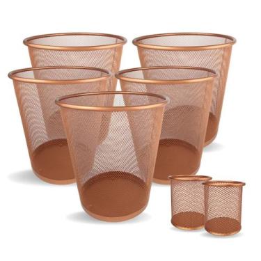 Imagem de LIXEIRA ROSE GOLD KIT 5un, lixeira escritório 10 litros rose gold, lix