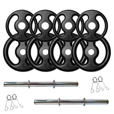 Imagem de Kit de Anilhas Ferro Fundido 24KG + barras 40cm - (4x 5Kg) - (4x 1Kg)