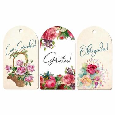 Imagem de Kit Tag Floral Etiqueta pra Presente 5x9cm 24un Tag Sortidas - KARDOS