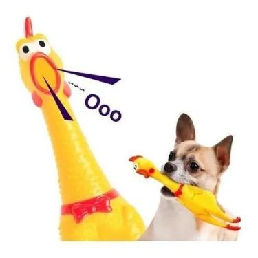 Imagem de Galinha Frango Brinquedo Borracha Pet Mordedor Sonoro Apito - napi