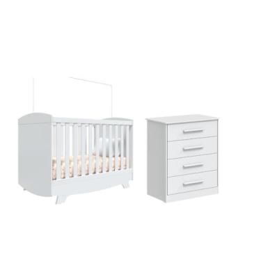 Imagem de Berço Cris Americano e Cômoda Gaveteiro Moveis Peroba MDF, Branco