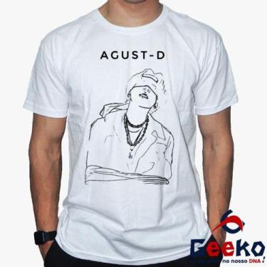 Imagem de Camiseta Agust D 100% Algodão BTS Suga K-pop Geeko, Branco gola careca