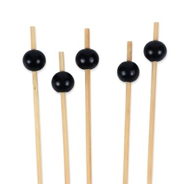 Imagem de BambooMN 100 peças de palitos decorativos de baile, coquetel, sanduíche, palhetas para eventos, festas, feriados, restaurantes ou bufês - Variedade de cores, Preto, 4.7" (12cm), 100