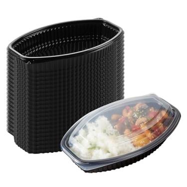 Imagem de Restaurantware -RW Base de 595 g Recipientes de preparação de refeições, 50 recipientes para levar no micro-ondas com tampas - descartáveis, congeláveis, recipientes ovais de plástico preto, embalagem
