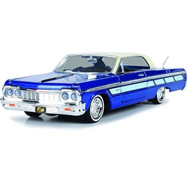 Imagem de 1964 Chevy Impala Lowrider Hard Top Candy Blue Metallic with Cream Top Get Low Series 1/24 Diecast Model Car by Motormax 79021