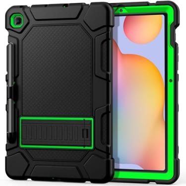 Imagem de Cantis Capa para Samsung Galaxy Tab S6 Lite 10,4 polegadas 2024/2022/2020 com suporte para caneta S, proteção resistente à prova de choque resistente para Samsung S6 Lite 10,4 polegadas, preto + verde
