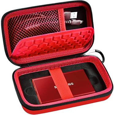 Imagem de Capa compatível com Samsung T7/T7 Touch SSD portátil de 1 TB 2 TB 500 GB USB 3.2 Unidade de estado sólido externo, organizador de armazenamento para transporte de viagem serve para cabos USB e mais acessórios (vermelho)