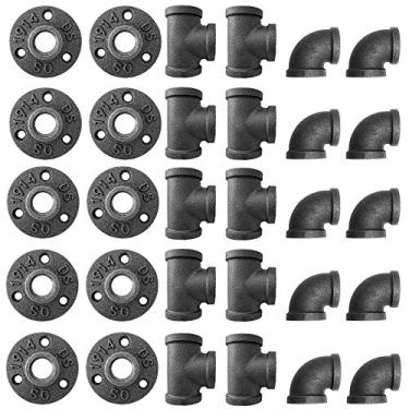 Imagem de Cotovelo de flange ajustável de cano fundido de ferro maleável preto de 1,27 cm Alffun para decoração DIY ou estilo vintage industrial, pacote com 30.