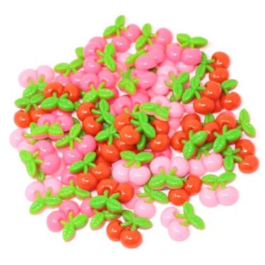 Imagem de Honbay 60 peças de encantos de resina de cereja doce flatback desenhos animados pequenos pingentes de geleca de cereja encantadores enfeites de resina de frutas bonitos alimentos resina cabochão