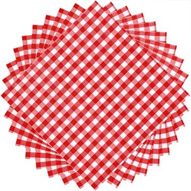 Imagem de Guardanapos de papel xadrez clássicos descartáveis de 100 folhas de papel xadrez 32 x 33 cm para jantar familiar, piquenique, churrasco, ano novo, Natal, festa de aniversário (vermelho e branco)