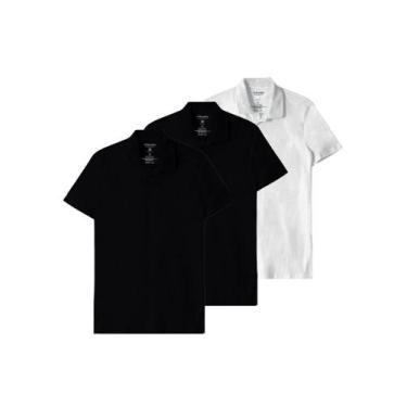 Imagem de Kit com 3 Camisetas Polo Masculina Malwee 1000004430, Branco, XGG