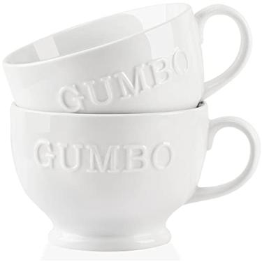 Imagem de Buyajuju Canecas de sopa jumbo, tigelas de sopa com alça, canecas de café e cereais de cerâmica de 737 g, conjunto de 2, brancas