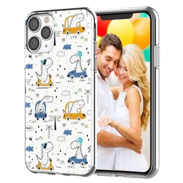 Imagem de ARTIOSIT Capa para iPhone 12, para iPhone 12 Pro, capa protetora completa à prova de choque fina macia TPU transparente para meninas mulheres homens iPhone 12/12 Pro, desenho animado fofo dinossauro