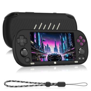 Imagem de SKRVGOJFG - Capa de silicone para console de jogos portátil Trimui Smart Pro de 12 cm, antiarranhões, lavável, à prova de choque, com cordão - Preta