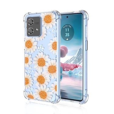 Imagem de RRXSYXL Capa para celular Moto Edge 40 NEO com estampa floral transparente, proteção à prova de choque, capa de TPU macio para Motorola Edge 40 NEO, margarida floral