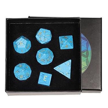 Imagem de rockcloud Blue Howlite Turquoise DND Polyhedral Dice Set of 7, Healing Crystal Stone Hand-Made Dices with Dice Box for RPG MTG Table Games Home Office Decor