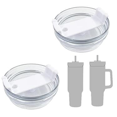 Imagem de Pacote com 2 tampas de copo de 1,134 g compatíveis com Stanley Quencher, capas de copo de aço inoxidável à prova de derramamento, adequadas para Stanley e mais café (branco, 1,134 g - 1,0)