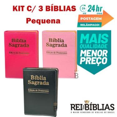 Imagem de Kit com 3 Bíblias Sagradas Pequena Luxo - REI DAS BIBLIAS