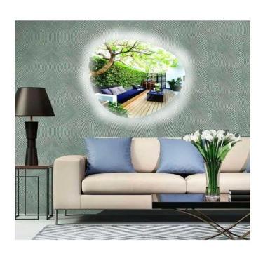 Imagem de Espelho orgânico decorativo iluminado com led frio 64x54cm - Woodglass