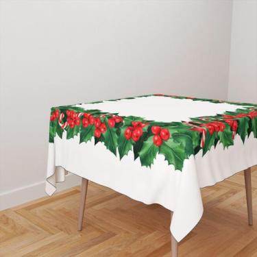 Imagem de Toalha De Mesa Quadrada 4 Lugares Tecido Oxford Natalina Folhas e Beng