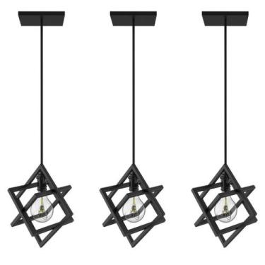 Imagem de Kit 3 Pendentes Luminárias de Teto Cubo Industrial Preto - Unidas