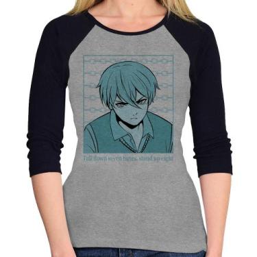 Imagem de Baby Look Raglan Fall Down Seven Times, Stand Up Eight Manga 3/4 - Foc