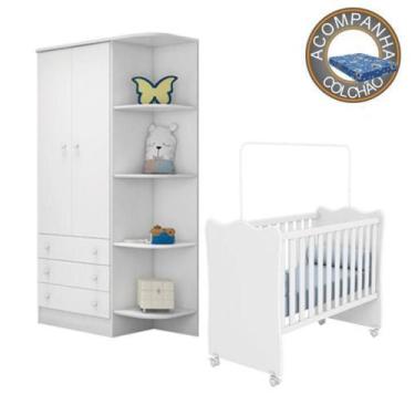 Imagem de Quarto de Bebê Berço c/Rod Colchão Physical e Guarda Roupa Doce Sonho 