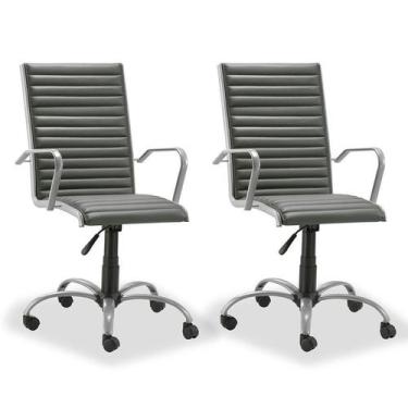 Imagem de Kit 2 Cadeiras Escritório Giratória Cinza Presidente Prata - Alezzi