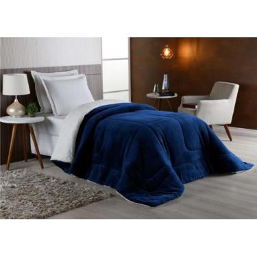 Imagem de Coberdrom Solteiro Dupla Face - Sherpa com Manta Coral Fleece Marinho 