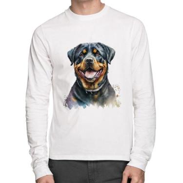 Imagem de Camiseta Algodão Cachorro Rottweiler Manga Longa - Foca na Moda, Branc