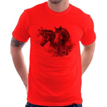 Imagem de Camiseta Casal de cavalos e flores - Foca na Moda, Vermelho, M