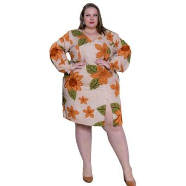 Imagem de Vestido Feminino Curto floral Decote V Fenda Lateral Manga Longa Bufan