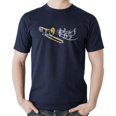 Imagem de Camiseta Algodão Trombone Notas Musicais - Foca na Moda, Marinho, P