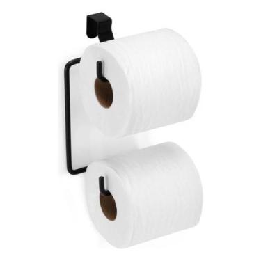 Imagem de Suporte Duplo para Rolo Papel Higiênico Preto Fosco Banheiro - Arthi