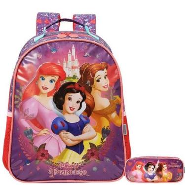 Imagem de Kit Mochila Escolar Princesas Castelo Costas G Com Estojo - Xeryus