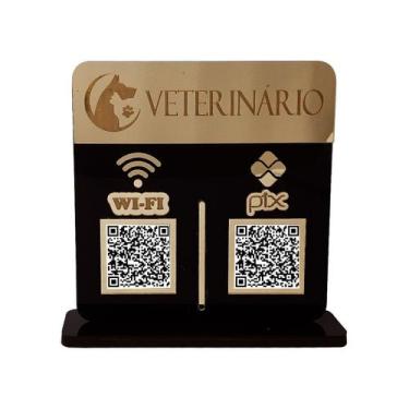 Imagem de Placa Display Logo e 2 Qr Code Pix e Wifi em Acrílico Dourado e Preto 