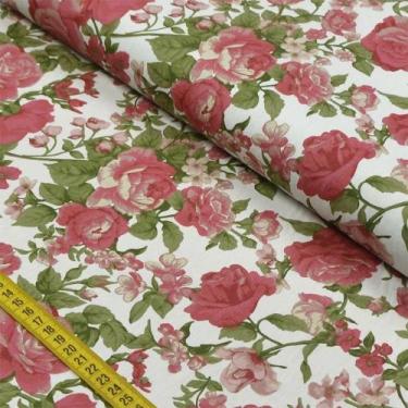 Imagem de Tecido Estampado para Patchwork - Roses In Bloom: Rosas Bege Com Bordô