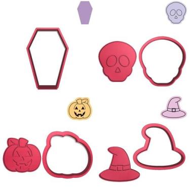 Imagem de Kit 4 Cortadores Caixão Caveirinha Abóbora Chapéu Bruxa - DOCE IMPRESS