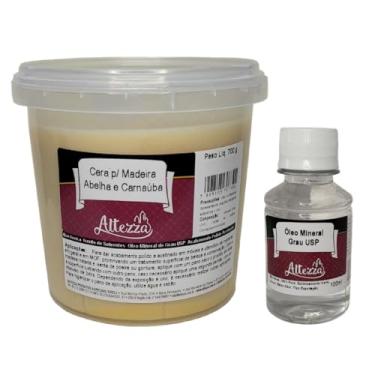 Imagem de Kit Cera Para Madeira de Abelha com Carnaúba 700g + Óleo Mineral Grau USP 100ml Para Tábua de Carne, Tábua de Corte, Móveis, Gamelas, Utensílios de Madeira, Atóxico, Brilho e Proteção - Altezza