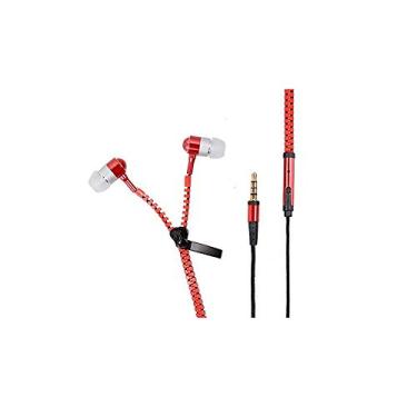 Imagem de Sprint4deals, fones de ouvido com zíper, fones de ouvido estéreo com fio para celulares, tablet, Vermelho