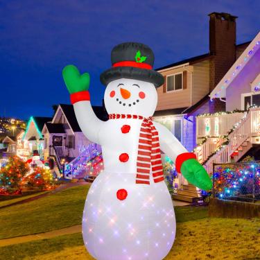 Imagem de FARONZE Boneco de neve inflável de Natal iluminado para decoração de Natal interna e externa com ventilador embutido e cordas de âncora 2,8 m de altura (boneco de neve)